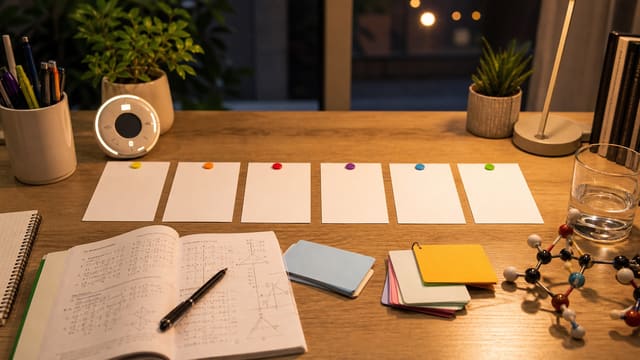 Focused weekly CSCA preparation setup with timer, study cards, and subject materials