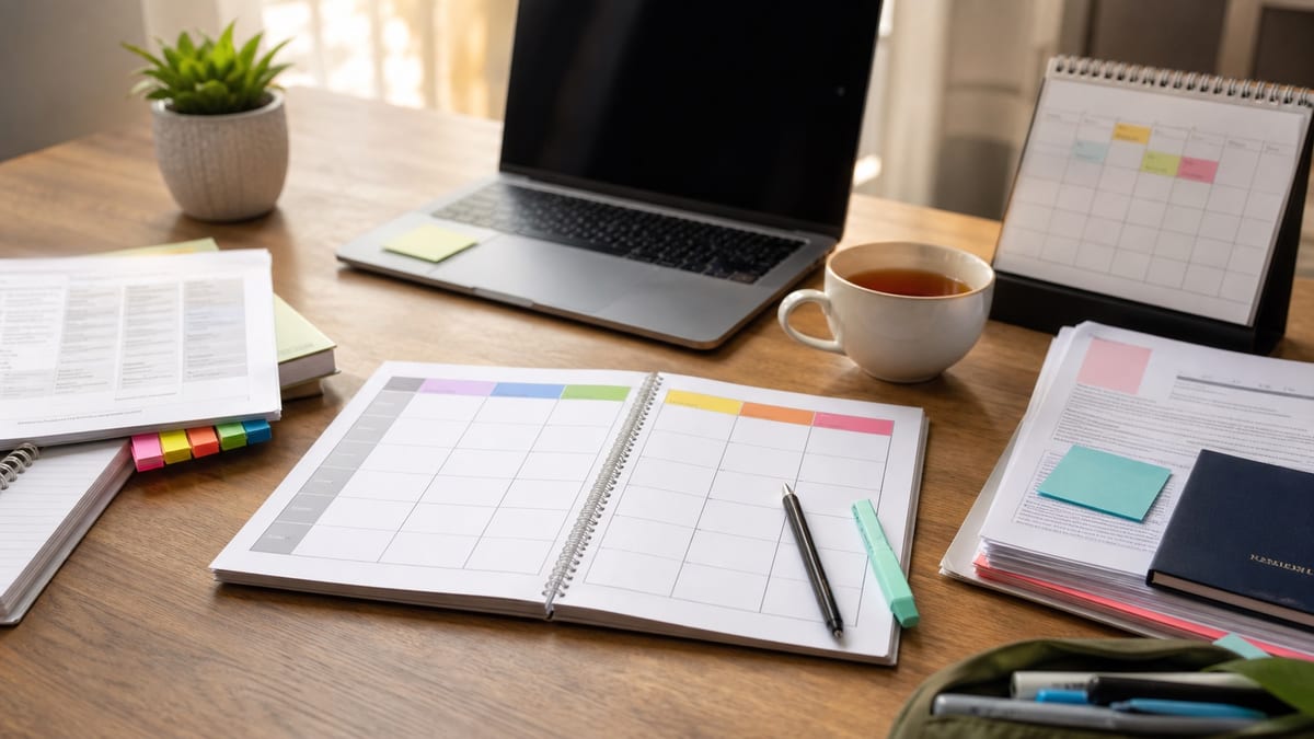 Weekly CSCA study planner with subject tabs, resources, and organized preparation materials