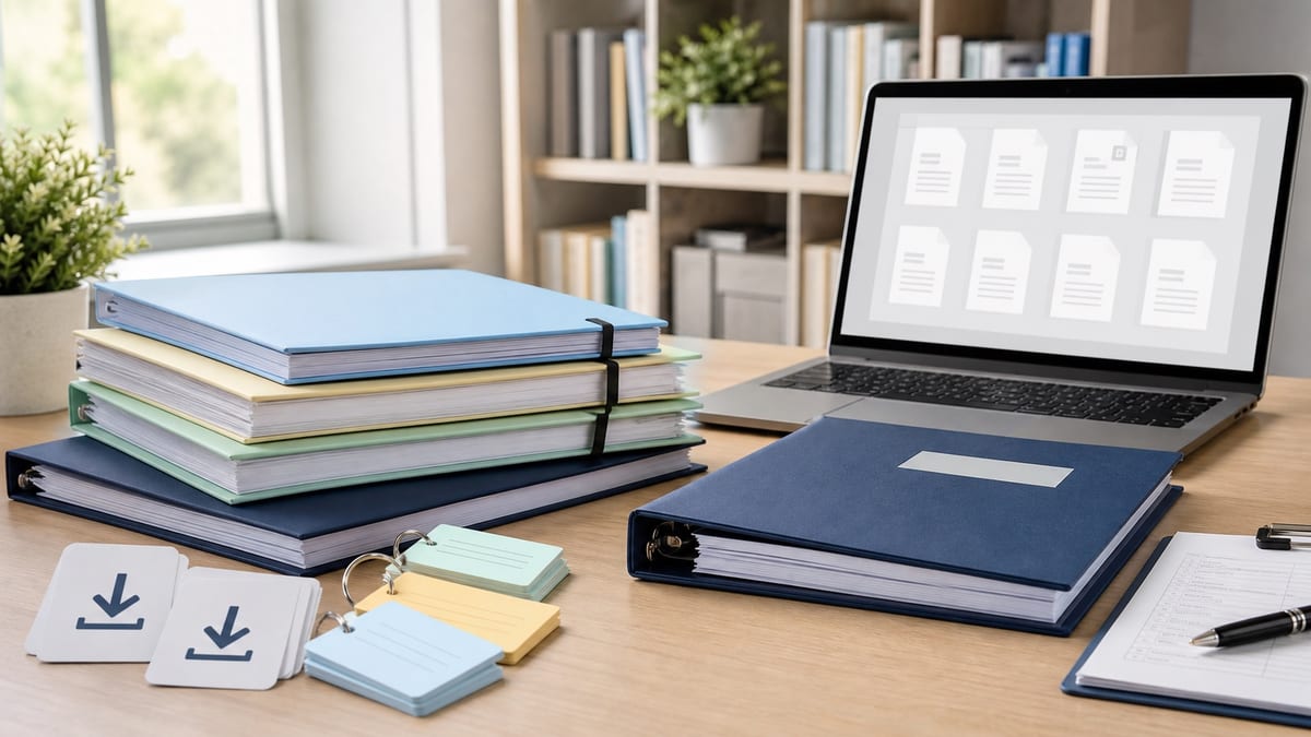CSCA official resource library with syllabus folders, flashcards, handbook binder, and laptop